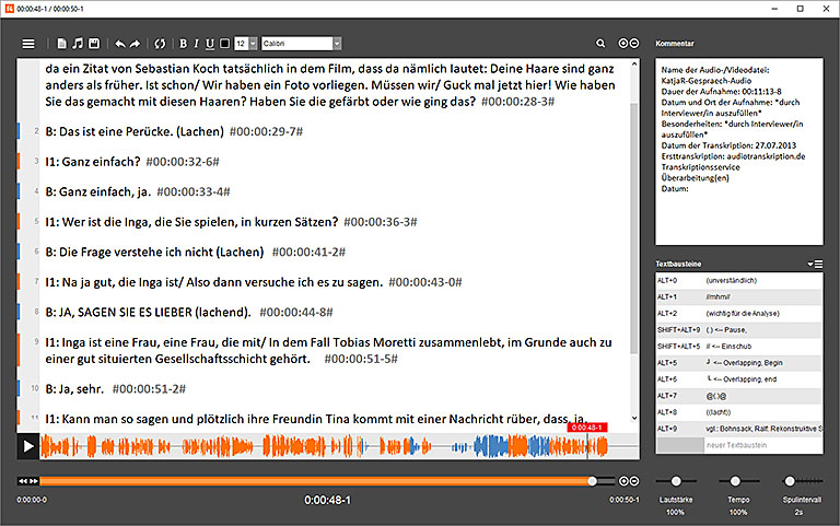 f4 Transkript: Audiospur und Textdatei auf einer Seite. | Screenshot f4/f5transkript 