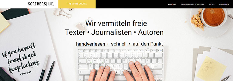 Die Seite „Scribershub“ versteht sich als Gegenentwurf zum Billigcontent. | Screenshot scribershub.com