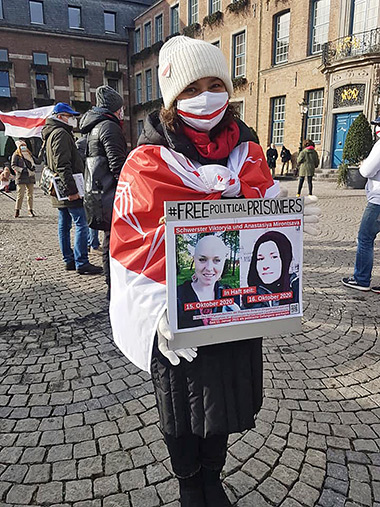 Kundgebungen für ein freies Belarus in Düsseldorf im Februar 2021. | Foto: Marie Kirschstein
