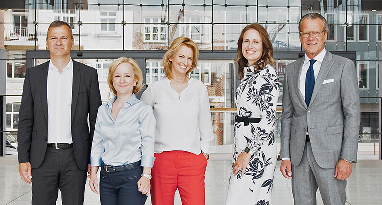 Die neue Führung der Funke Mediengruppe (v.l.): Christoph Rüth, Andrea Glock, Simone Kasik, Bianca Pohlmann und Jochen Beckmann. | Foto: Funke Mediengruppe